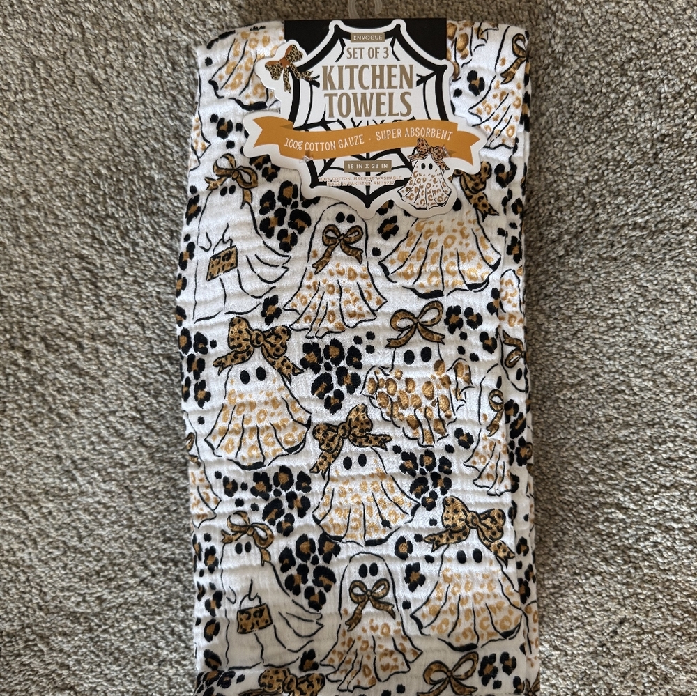 Envogue Ghost Cheetah Kitchen Towels Set of 3 NWT